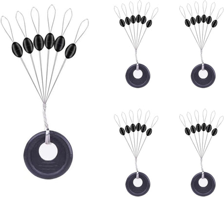240 Pieces Middle-Sized Fishing Rubber Bobber Beads Stoppers 6 in 1 Black Float Sinker Stops