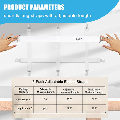 Table Cloth Holder Clips Hidden Strap 5 Pack, Adjustable Elasticity Picnic Tablecloth Clip Indoor Outdoor Large Clamp for Thick Tables Bench Cover Party Restaurant Camping RV Essential Accessories