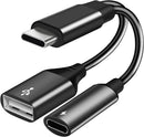 USB C OTG Adapter, 2 in 1 USB C Male to USB Female with 60W PD Charging Port Adapter Compatible with Galaxy S23 S22 Note 20, LG V40 V30, Google Pixel 6 XL,Google Chromecast with Google TV (Black)