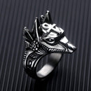 Men's Stainless Steel Egyptian God Anubis Ring Vintage Gold Plated Ankh Cross Ring Jewelry