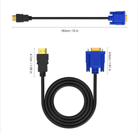 HDMI to VGA Cable 1.8m Full HD 1080P Compatible with PC Laptop DVD HD TV