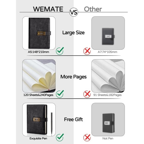 Vintage Lock Diary with Password Protection, A5 PU Leather Journal, 22 x 14.7 cm, 240 Pages, Includes Pen and Gift Box