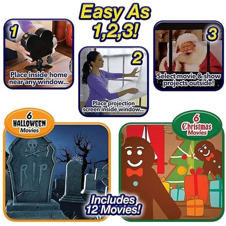 Christmas Halloween Hologram Window Projector LED Light