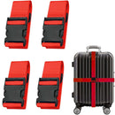 Luggage Strap Set 4-Piece Adjustable Cross Suitcase Strap Buckle Strap Red