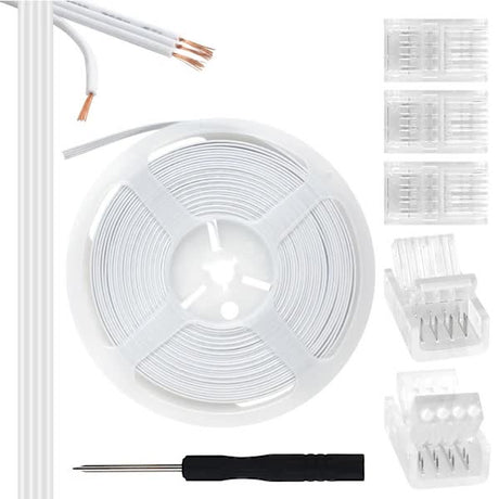 10mm RGB LED Strip Connector Kit 5-Pack with 10m Cable, Compatible with 5050 2835 LED Strip Lights, Includes Screwdriver