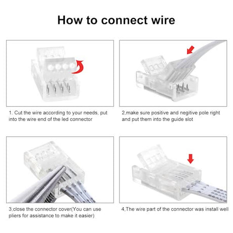 10mm RGB LED Strip Connector Kit 5-Pack with 10m Cable, Compatible with 5050 2835 LED Strip Lights, Includes Screwdriver