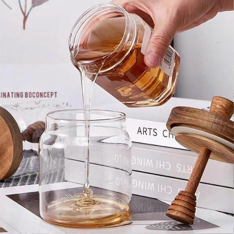 Honey Jar Set 500ml Glass with Wooden Spoon Lid, Airtight Transparent Honey Pot for Easy Monitoring, Wide Opening