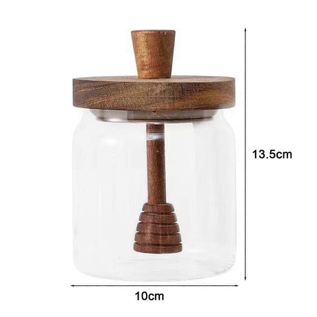 Honey Jar Set 500ml Glass with Wooden Spoon Lid, Airtight Transparent Honey Pot for Easy Monitoring, Wide Opening