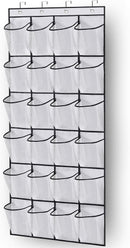 Over the Door Shoe Storage Organizer with 24 Large Mesh Pockets White