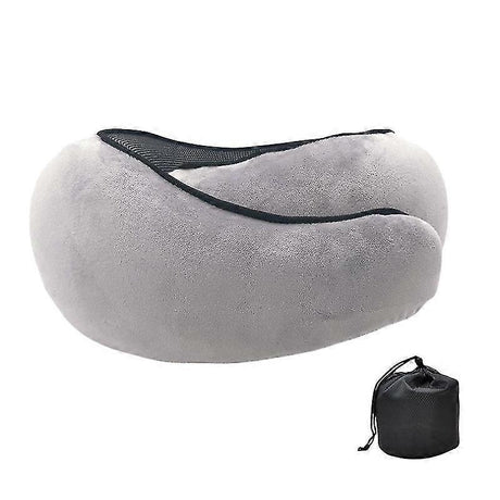 Memory Foam Travel Neck Pillow U-Shaped Grey for Airplane Sleeping and Cervical Support