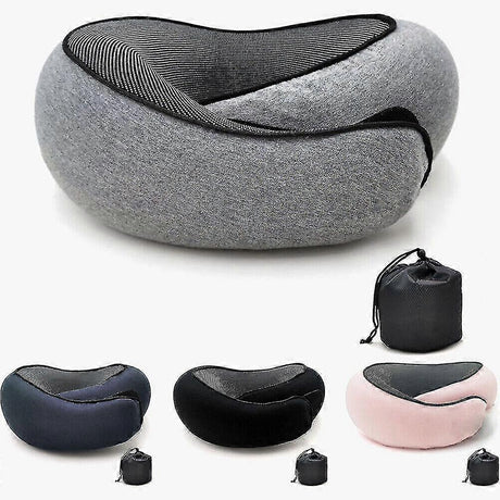 Memory Foam Travel Neck Pillow U-Shaped Grey for Airplane Sleeping and Cervical Support