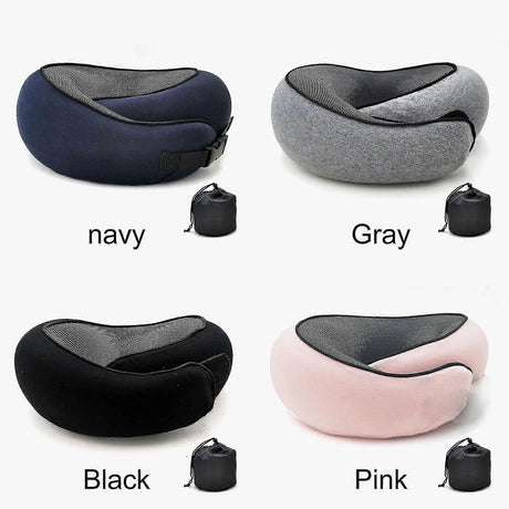 Memory Foam Travel Neck Pillow U-Shaped Grey for Airplane Sleeping and Cervical Support