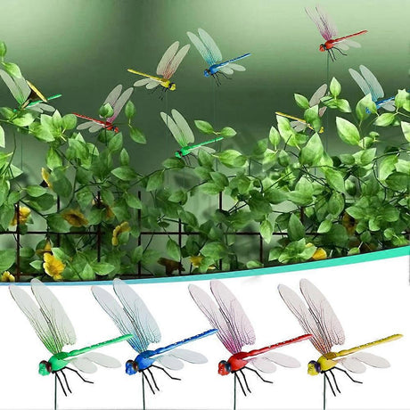 12pcs 3D Artificial Dragonfly Clips for Outdoor Garden Decor Gardening