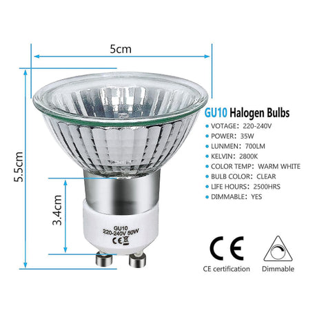 GU10 Halogen Bulbs 8-Pack 35W 220V Warm White 2800K