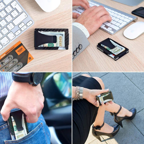 Carbon Fiber RFID Card Holder Black One Size