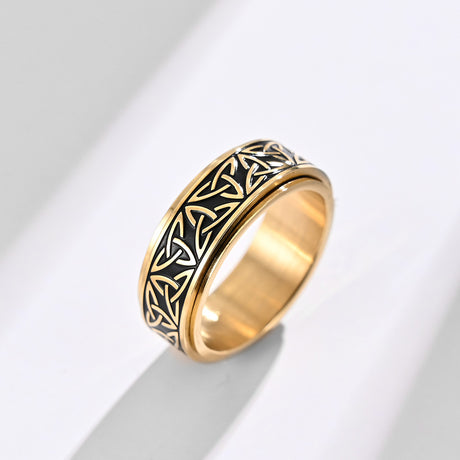 Nordic Norwegian Viking Triangle Knot Rotatable Titanium Steel Ring for Men and Women Relaxing Finger Ring Hand Forged