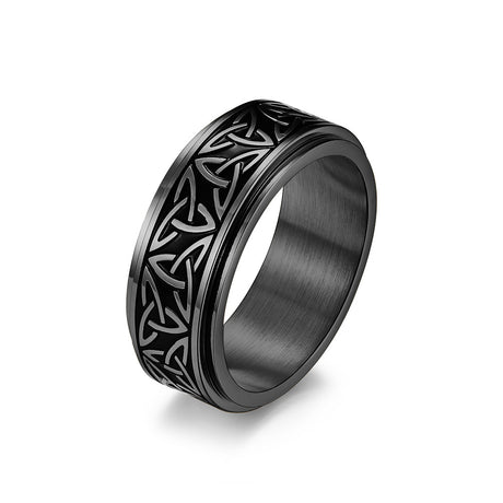 Nordic Norwegian Viking Triangle Knot Rotatable Titanium Steel Ring for Men and Women Relaxing Finger Ring Hand Forged