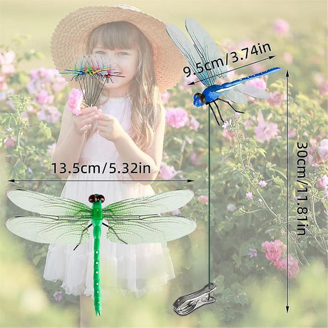 12pcs Artificial 3D Dragonfly Clips for Outdoor Garden Decor, Gardening