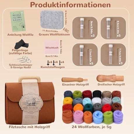 Felting Needles Kit in 24 Colors with Wool, Tools, Mat \u0026 Storage Bag for DIY Craft Projects.