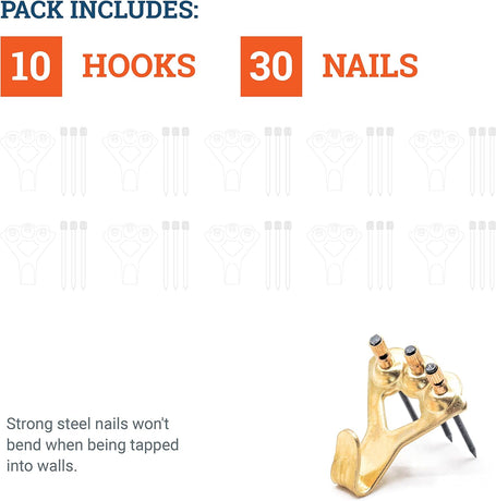 Heavy Duty Picture Hooks Hold 45 kg 10 Pack with Nails Compatible with Drywall for Mirrors