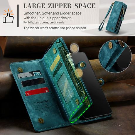 Samsung Galaxy S25 Leather Magnetic Zipper Wallet Case 2-in-1 Detachable Flip Cover with Card Holder Compatible with iPhone 16 Black