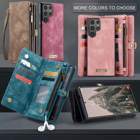 Samsung Galaxy S25 Leather Magnetic Zipper Wallet Case 2-in-1 Detachable Flip Cover with Card Holder Compatible with iPhone 16 Black