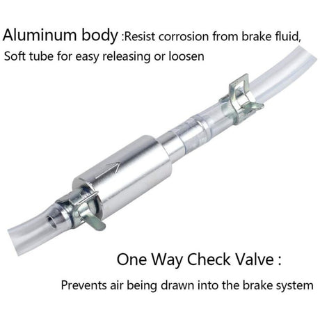 Brake Bleed Tool Set with Check Valve and Metal Hose Clamps Compatible with Vehicle Hydraulic Brake Systems Silver