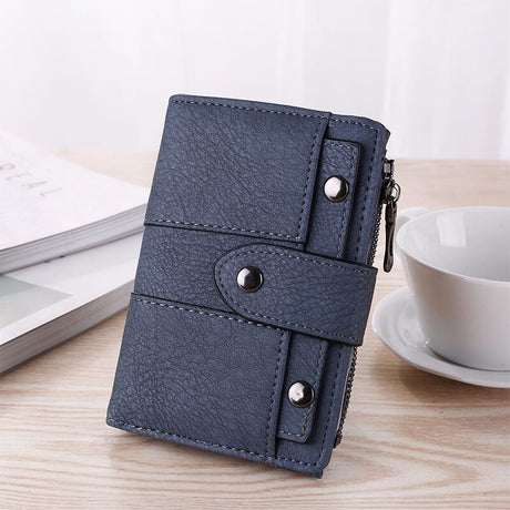 Blue Leather Women's Wallet Foldable Card Holder Small Fashion Wallet