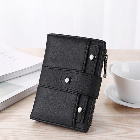 Blue Leather Women's Wallet Foldable Card Holder Small Fashion Wallet