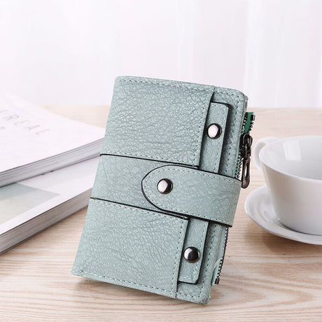 Blue Leather Women's Wallet Foldable Card Holder Small Fashion Wallet