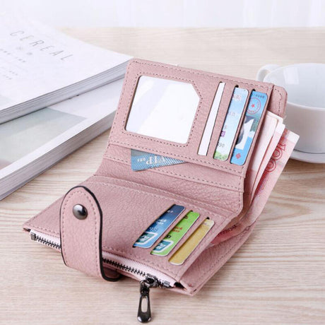 Blue Leather Women's Wallet Foldable Card Holder Small Fashion Wallet