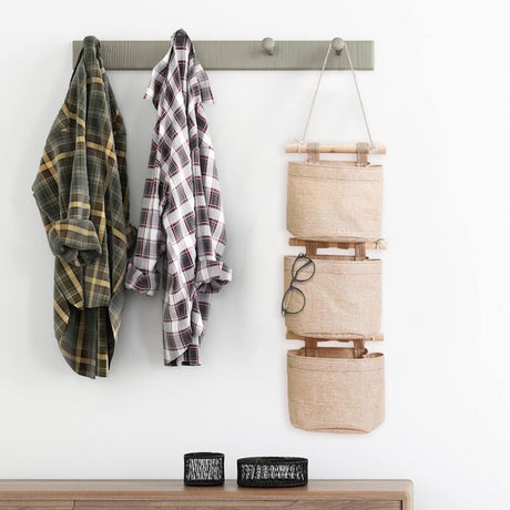 3 Layer Hanging Storage Bag with Pockets Wall Door Organizer for Bedroom Bathroom Cotton Linen Canvas
