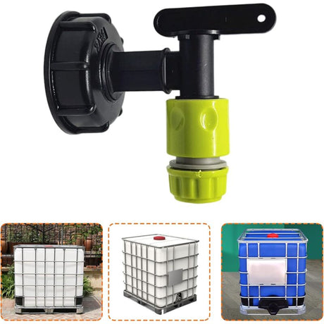 1000L Plastic Tank Faucet with Garden Hose Connector, IBC Tank Faucet Adapter, 3/4 Inch Thread Connection for Rainwater Collector, Fuel Tank