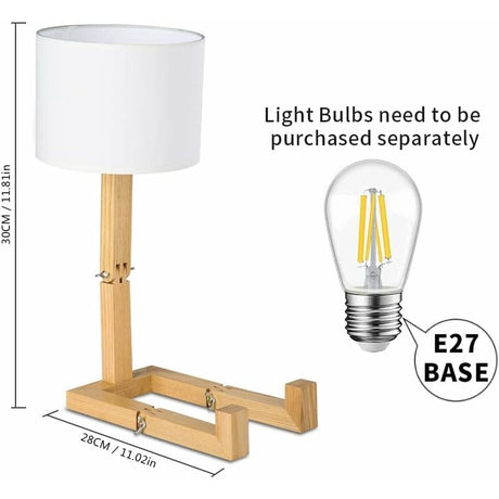 Adjustable Creative Robot Desk Lamp with Fabric Lampshade E27 Screw, Wooden Bedside Lamp for Decorative Lighting