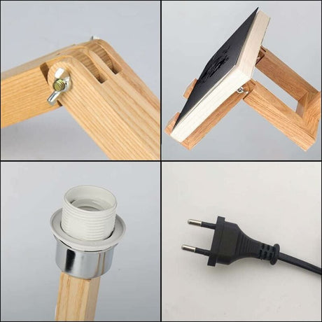 Adjustable Creative Robot Desk Lamp with Fabric Lampshade E27 Screw, Wooden Bedside Lamp for Decorative Lighting