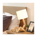 Adjustable Creative Robot Desk Lamp with Fabric Lampshade E27 Screw, Wooden Bedside Lamp for Decorative Lighting