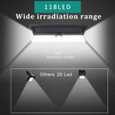 Solar Wall Light 118 LED 1000 Lumen with PIR Motion Sensor IP65 Waterproof Outdoor Garden Lamp