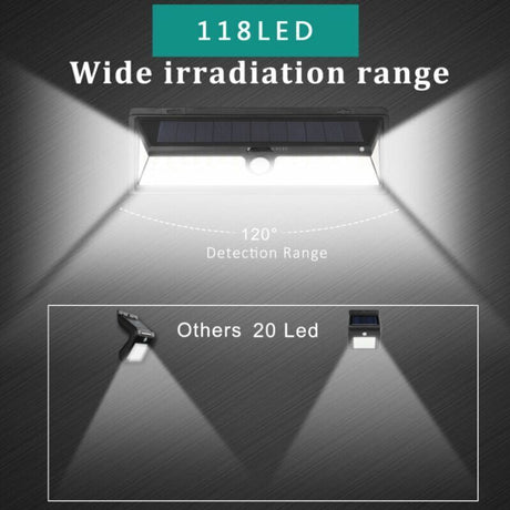 Solar Wall Light 118 LED 1000 Lumen with PIR Motion Sensor IP65 Waterproof Outdoor Garden Lamp