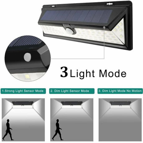 Solar Wall Light 118 LED 1000 Lumen with PIR Motion Sensor IP65 Waterproof Outdoor Garden Lamp