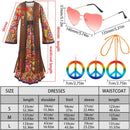 60s Hippie Dress Set for Women, 70s Disco Halloween Costume Outfit with Accessories
