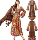 60s Hippie Dress Set for Women, 70s Disco Halloween Costume Outfit with Accessories