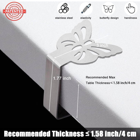 Heavy Duty Stainless Steel Tablecloth Clips 10-Pack for Thick Outdoor and Indoor Picnic Tables, Compatible with Most Brands, Butterfly Design for Party