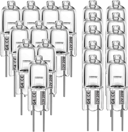 G4 Halogen Lamps 20W 12V 20 Pack Warm White Bulbs