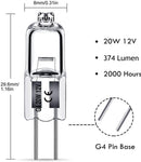 G4 Halogen Lamps 20W 12V 20 Pack Warm White Bulbs