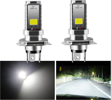 H4 LED Headlight Bulbs 12V, 12W COB High Beam Low Beam, 2PCS for Motorcycle Car