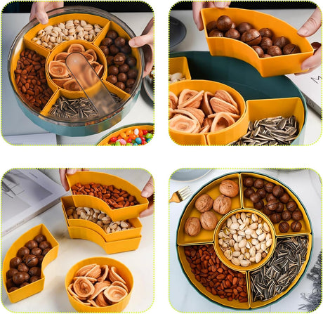 Compatible with Oral-B Plastic Snacks Bowl with Lid Flat Storage Box Candy Tray for Nuts Cookies Candy 3 Compartments