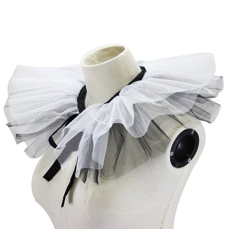 Black White Women's Renaissance Tulle False Collar Victorian Neck Ruff Cosplay Shawl Choker