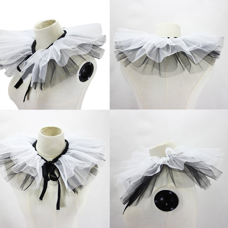 Black White Women's Renaissance Tulle False Collar Victorian Neck Ruff Cosplay Shawl Choker