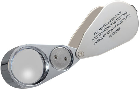 LED UV Jewelers Loupe 40X Magnification Foldable Metal