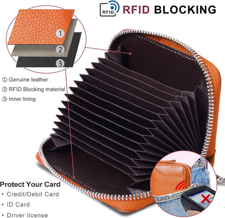 RFID Blocking Credit Card Holder Wallets Thin Mini Travel Bag Card Case Cash Envelope Money Organizer for Women Gift Compatible with YUX Orange